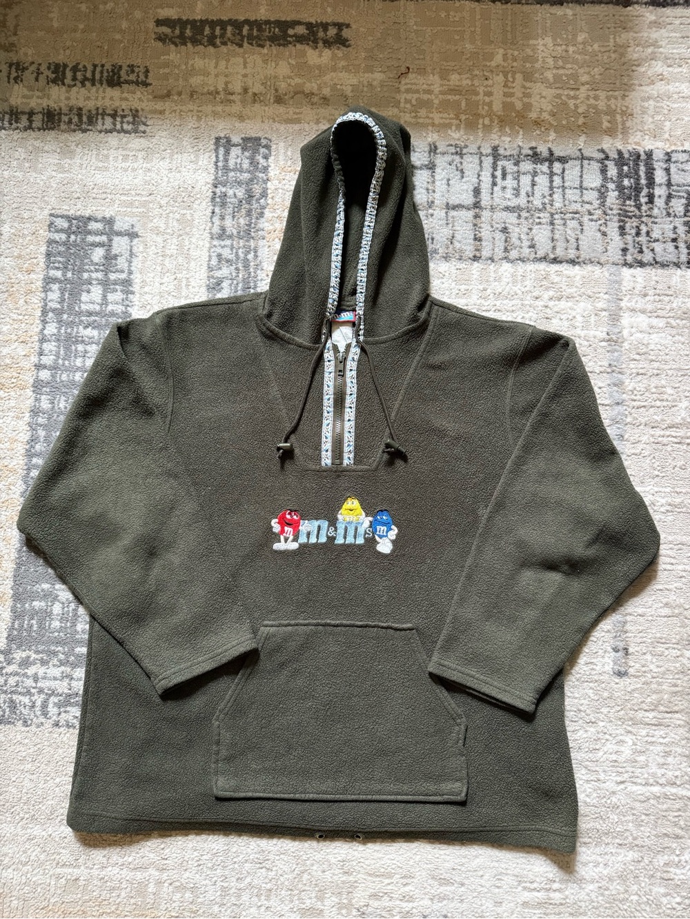 M&M'S Olive Green Fleece Hoodie with Patterned Trim
